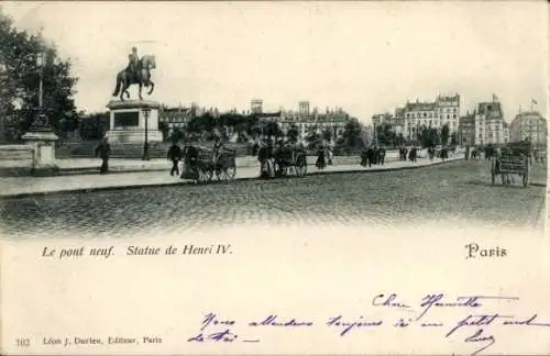 Ak Paris I Louvre, Pont-Neuf, Reiterstatue Heinrichs IV