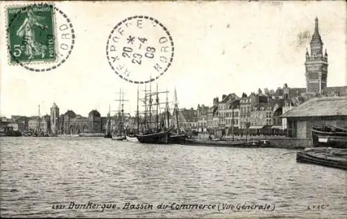 Ak Dunkerque Dünkirchen Nord, Bassin du Commerce, vue generale