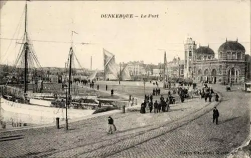 Ak Dunkerque Nord, Hafen, Segelschiffe, Passanten