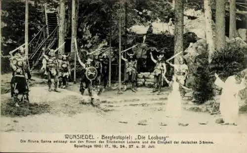 Ak Wunsiedel in Oberfranken, Bergfestspiel Die Losburg 1910, Alrune Ganna, deutsche Stämme