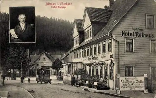 Ak Altenau Clausthal Zellerfeld im Oberharz, Hotel Rathaus, Wolfgang von Goethe