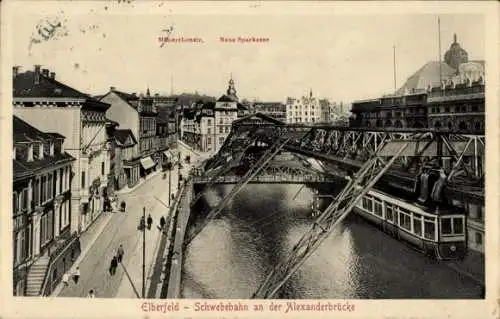 Ak Elberfeld Wuppertal, Schwebebahn an der Alexanderbrücke, Mäuerchenstraße, Neue Sparkasse