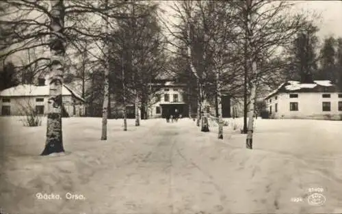 Ak Orsa Schweden, Bäcka, Allee, Schnee