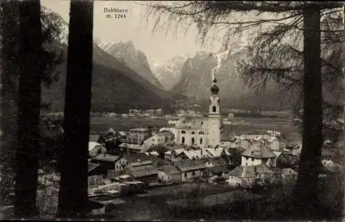 Ak Toblach Dobbiaco Südtirol, Panorama, Kirche, Dolomiti Ampezzane