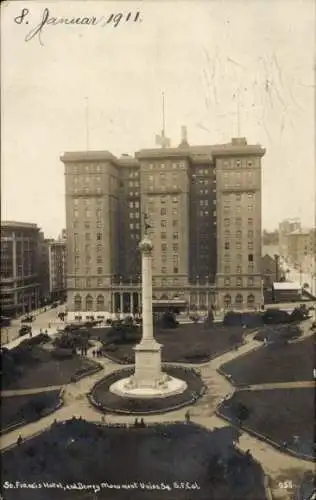 Ak San Francisco Kalifornien USA, St. Francis Hotel, Dewey Monument, Union Square