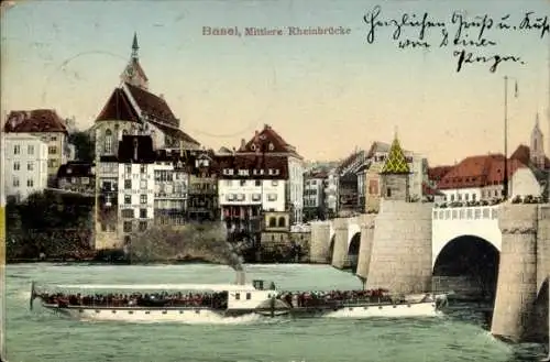 Ak Basel Stadt Schweiz, Rheinbrücke