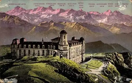 Ak Rigi Kulm Kanton Schwyz, Hotel, Alpen mit EIger, Mönch, Jungfrau, Wetterhorn, Mittel Horn