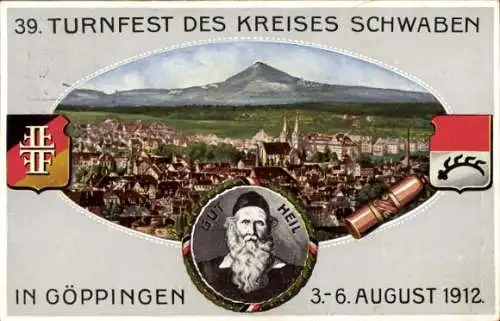 Wappen Ak Göppingen in Baden Württemberg, 39. Turnfest des Kreises Schwaben 1912