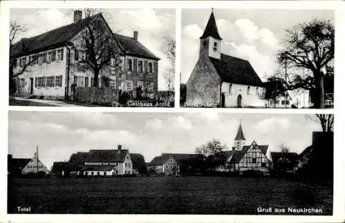 Ak Neukirchen vorm Wald Niederbayern, Gasthaus Arold, Dorfkirche, Gesamtansicht