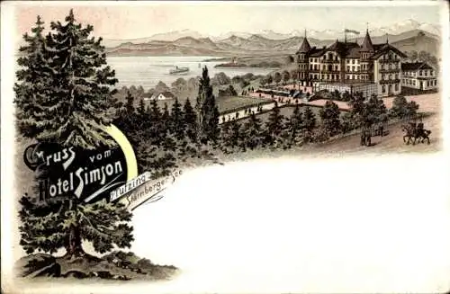 Litho Tutzing in Oberbayern, Hotel Simson, Starnberger See