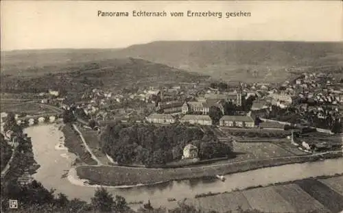 Ak Echternach Luxemburg, Panorama vom Ernzerberg gesehen