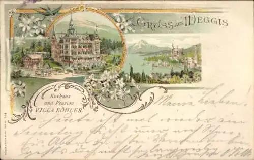 Litho Weggis Kanton Luzern, Kurhaus und Pension Villa Köhler