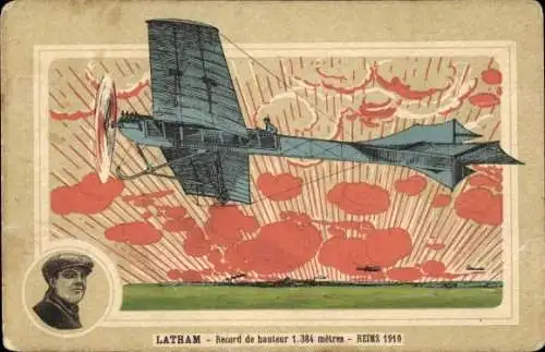 Ak Aviation, Reims 1910, Latham, Höhenrekord 1.384 Meter