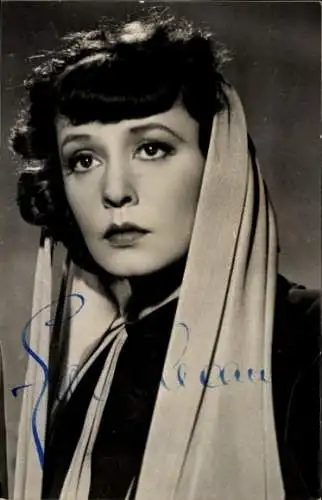 Foto Ak Schauspielerin Zarah Leander, Portrait in Lied der Wüste, Autogramm