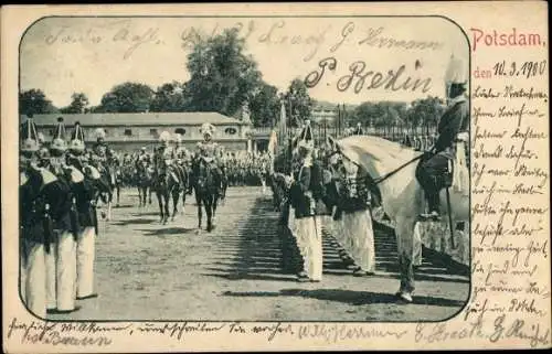 Ak Potsdam in Brandenburg, Militärparade, Deutsche Soldaten in Uniformen, Kaiser Wilhelm II.