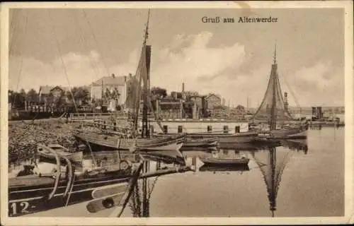 Ak Hamburg Harburg Altenwerder, Partie im Hafen, Fischerboote