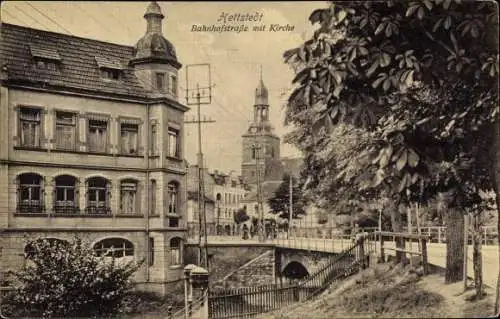 Ak Hettstedt im Südharz, Bahnhofstraße, Kirche
