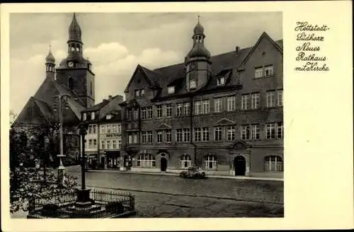 Ak Hettstedt im Südharz, Neues Rathaus mit Kirche