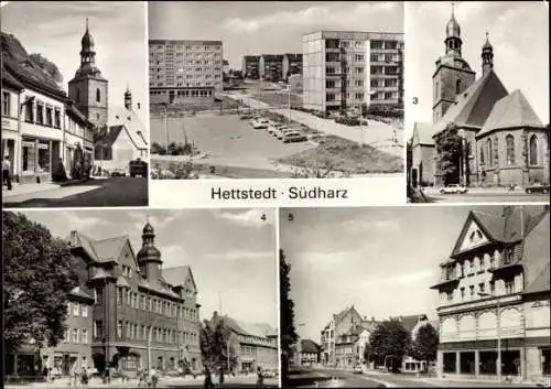 Ak Hettstedt im Harzvorland Sachsen Anhalt, Neubauten, St.Jacobi Kirche, Rathaus, Markt