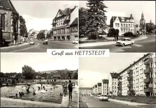 Ak Hettstedt im Harzvorland Sachsen Anhalt, Markt, Ernst-Thälmann-Straße, Städt. Freibad, Fichtestr.