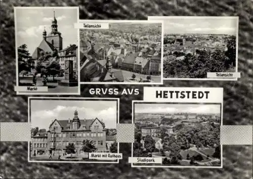 Ak Hettstedt im Südharz, Markt, Markt mit Rathaus, Stadtpark, Teilansichten