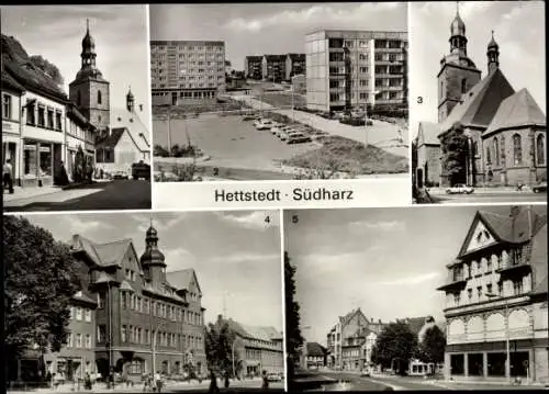 Ak Hettstedt im Harzvorland Sachsen Anhalt, Neubauten, St. Jacobi Kirche, Rathaus, Markt