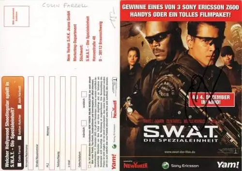 Klapp Autogrammkarte Schauspieler Samuel L. Jackson und Colin Farrell, Film SWAT