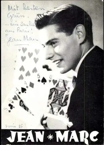 Ak Zauberkünstler Jean Marc, Spielkarten, Autogramm
