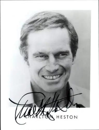 Foto Schauspieler Charlton Heston, Portrait, Autogramm