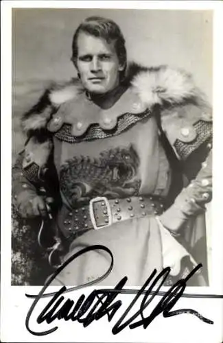 Foto Schauspieler Charlton Heston, Portrait, Autogramm