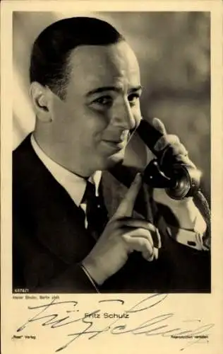 Ak Schauspieler Fritz Schulz, Portrait mit Telefon, Ross Verlag 6576 1, Autogramm