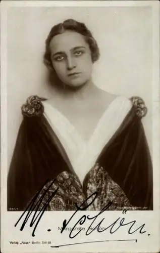 Ak Schauspielerin Margarete Schön, Portrait, Autogramm
