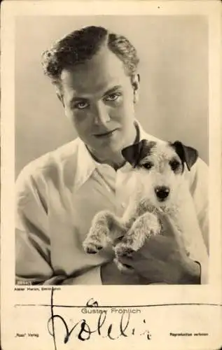 Ak Schauspieler Gustav Fröhlich, Portrait, Terrier, Autogramm