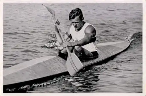 Sammelbild Olympia 1936, Kanut Ernst Krebs, 10.000m im Kajak Einer