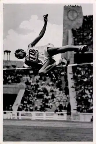 Sammelbild Olympia 1936, Hochsprung beim Zehnkampf, Robert Clark