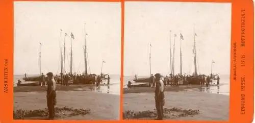 Stereo Foto Fischerboote an einem Strand, 1878