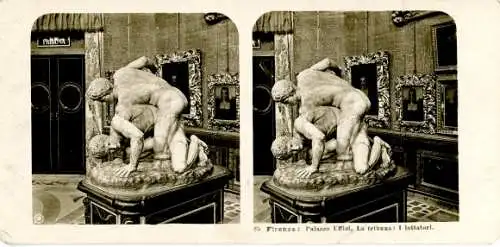 Stereo Foto Firenze Florenz Toscana, Palazzo Uffizi, Ringkämpfer