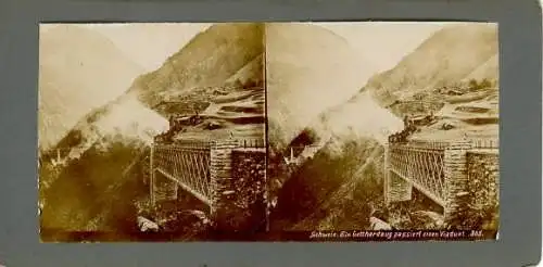 Stereo Foto Schweiz, Ein Gotthardzug passiert ein Viadukt