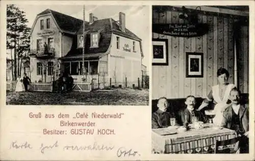 Ak Birkenwerder in Brandenburg, Cafe Niederwald, Gäste, Kellnerin