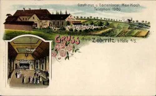 Ak Zöberitz Peißen Bernburg an der Saale, Gesamtansicht, Gasthaus, Gartenlokal