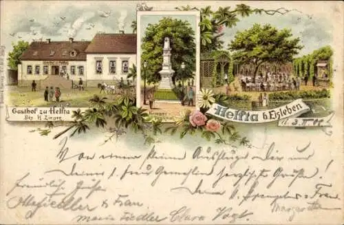 Litho Helfta Lutherstadt Eisleben in Sachsen Anhalt, Kriegerdenkmal, Gasthof zu Helfta