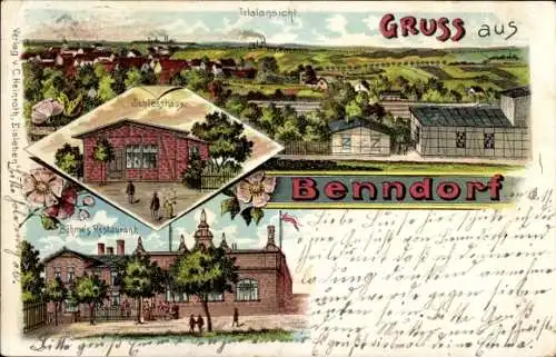 Litho Benndorf in Sachsen Anhalt, Gesamtansicht, Schießhaus, Böhme's Restaurant