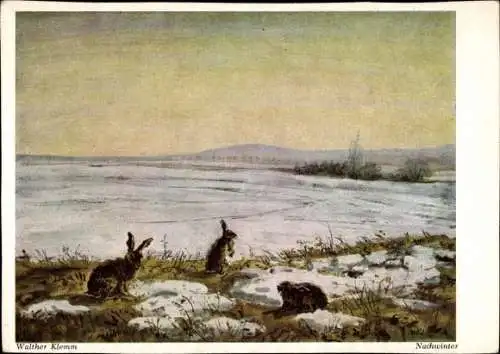 Künstler Ak Klemm, Walther, Nachtwinter, Hasen