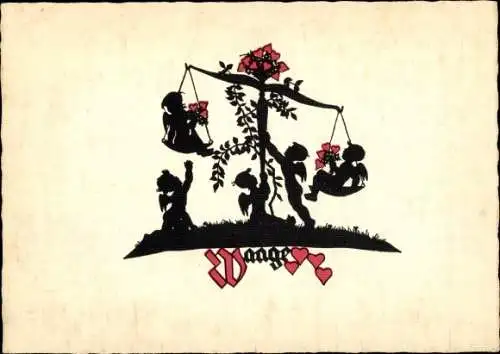 Scherenschnitt Ak Sternzeichen Waage, Libra, 24. September bis 23. Oktober