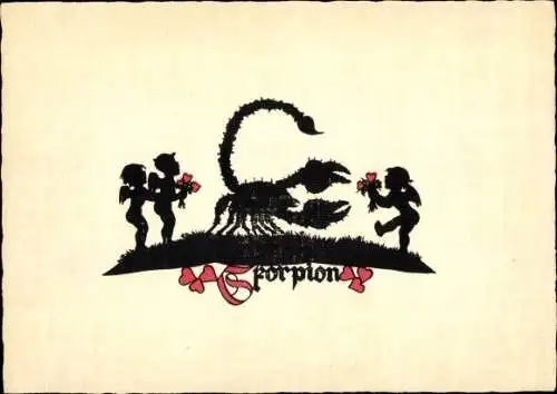 Scherenschnitt Ak Sternzeichen Skorpion, Scorpio, 24. Oktober bis 22. November