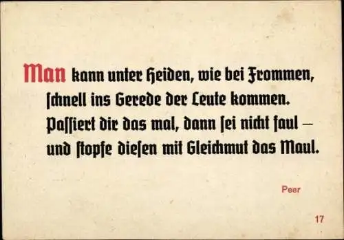 Gedicht Ak Peer, Man kann unter Heiden, wie bei Frommen, schnell ins Gerede der Leute kommen