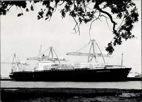 Ak Ersttagskarte, Hamburg Marke mit Containerschiff Hamburg Express, HAPAG Lloyd