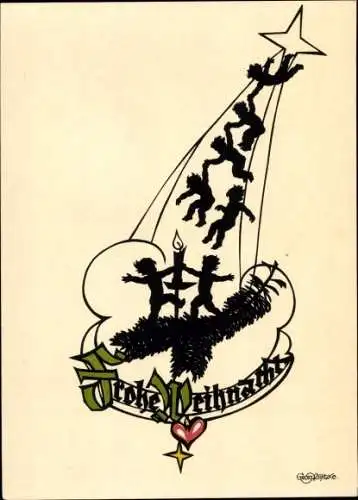 Scherenschnitt Künstler Ak Plischke, Georg, Glückwunsch Weihnachten, Engel