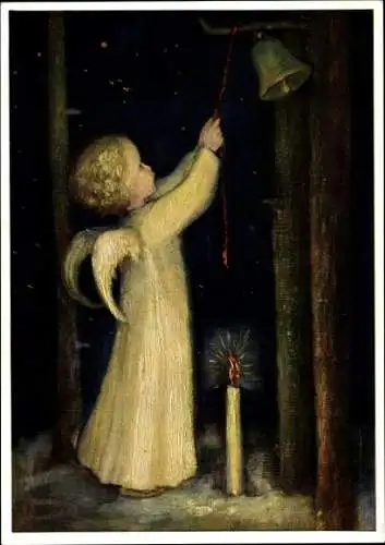 Künstler Ak Spötl, M., Glückwunsch Weihnachten, Engel, Kerze