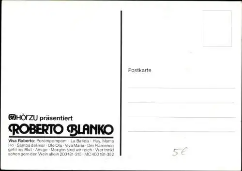 Ak Schauspieler und Sänger Roberto Blanko, Portrait, Autogramm